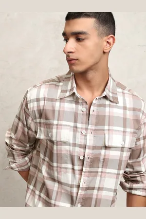 Highlander Men Dobby Textured Oversized Check Shirt With Pockets