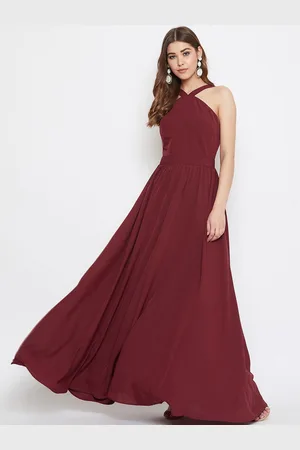 Berrylush Women Maroon Solid Maxi Dress