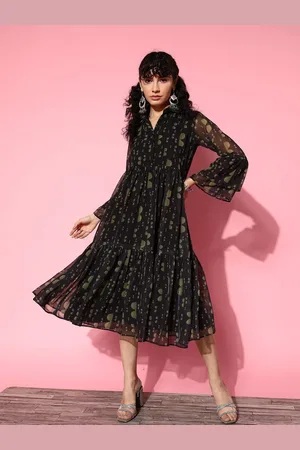 Kalini Printed Georgette A-Line Midi Dress