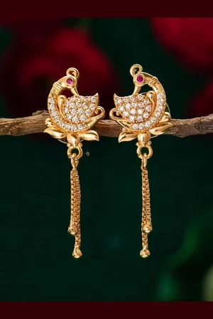 Aadita Gold-Plated Stone-Studded Contemporary Drop Earrings