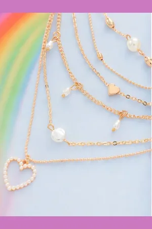 FÁBULA Set Of 5 Beaded Heart Multi Layered Necklace