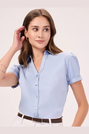 Bombay High Women India Slim Spread Collar Solid Cotton Slim Fit Semiformal Shirt