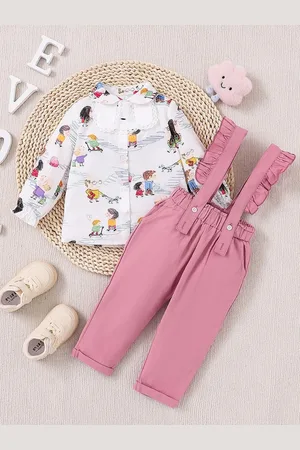 Stylecast Girls Pink & White Printed Shirt with Trousers