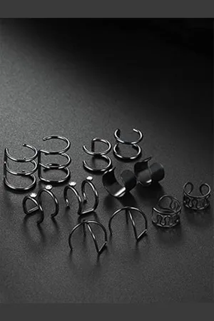 DressBerry Black Set Of 6 Contemporary Ear Cuffs
