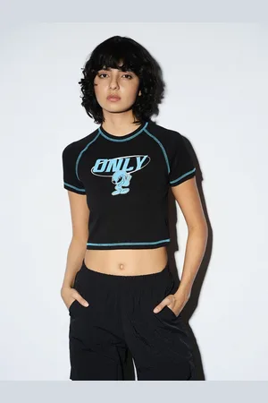 ONLY Women Printed Round Neck Elastane T-Shirt