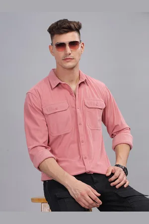 HERE&NOW Vertical Stripes Spread Collar Long Sleeves Corduroy Casual Shirt