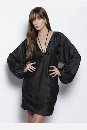 NA-KD Bishop Sleeve Satin Mini Empire Dress