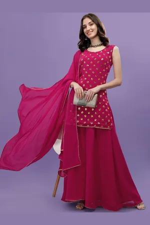 Ethnic Yard Geometric Embroidered Sequinned Straight Kurta with Sharara & Dupatta