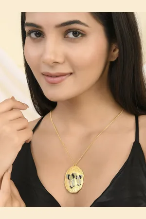 Silvermerc Designs Gold-Plated Elephant Printed Circular Pendant