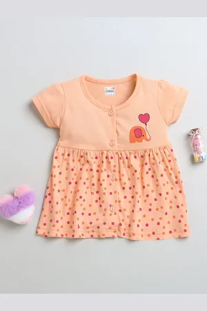 BUMZEE Girls Polka Dot Printed Round Neck Short Sleeves Knee Length Fit & Flare Dress