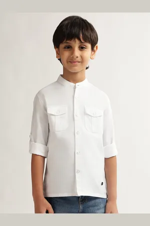 Blue Giraffe Boys Band Collar Pure Cotton Casual Shirt
