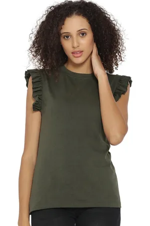 Campus Women Round Neck Flutter Sleeve Top