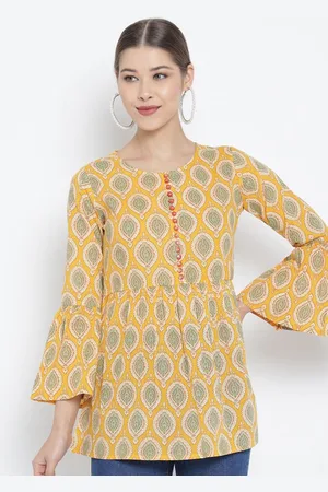 Kalini Women Geometric Print Bell Sleeve Cotton Top