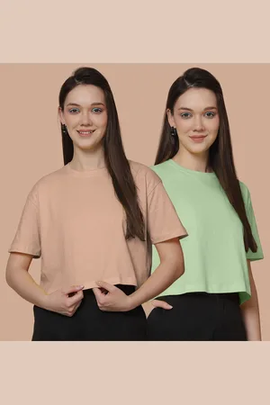 Friskers Women Pack Of 2 Solid Round Neck Cotton Oversized T-Shirt