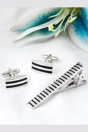 PELUCHE Men Silver-Toned & Black Rhodium-Plated Accessory Gift Set