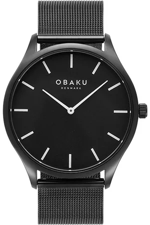 Obaku Men Black Brass Dial & Black Stainless Steel Bracelet Style Straps Analogue Watch