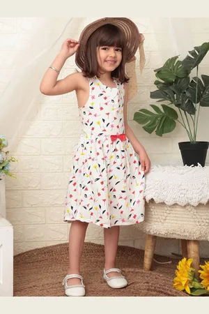 Nauti Nati Girls Printed Round Neck Fit & Flare Knee Length Dress