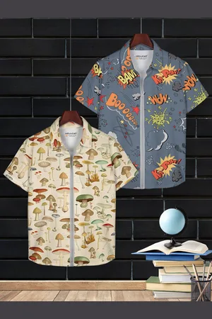 HELLCAT Boys Pack of 2 Cotton Conversational Opaque Printed Casual Shirt