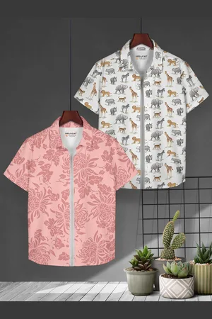 HELLCAT Boys Pack of 2 Cotton Conversational Opaque Printed Casual Shirt