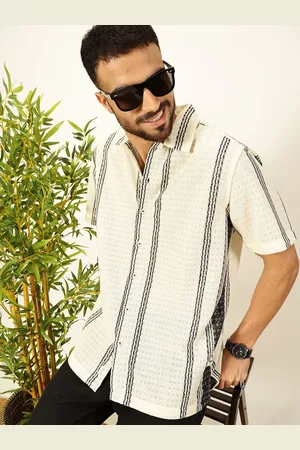 Thomas Scott Men Self Design Textured Regular Fit Semi-Sheer Casual Crochet Shirt