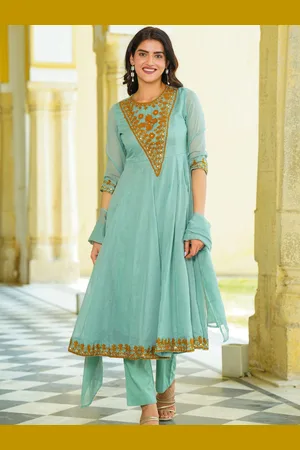Ambraee Floral Embroidered Aari Work Anarkali Kurta With Trousers & Dupatta