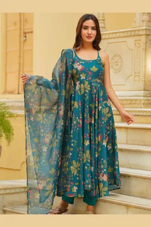 Ambraee Floral Printed Anarkali Kurta with Trousers & Dupatta