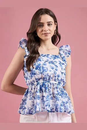 DressBerry Floral Printed Gathered Square Neck Peplum Top