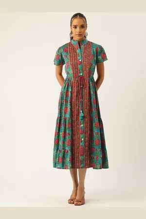 Jaipur Floral Print Fit & Flare Maxi Pure Cotton Dress
