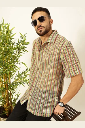 Thomas Scott Men Self Design Textured Regular Fit Semi-Sheer Casual Crochet Shirt
