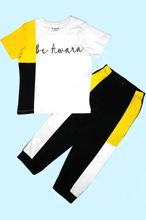 BE AWARA Kids Colourblocked Pure Cotton T-shirt With Joggers