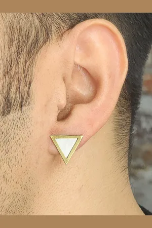 GoldNera Men 925 Sterling Silver Silver-Plated Triangular Studs Earrings