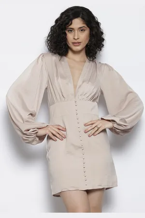 NA-KD Pleated Satin Finish Sheath Mini Dress