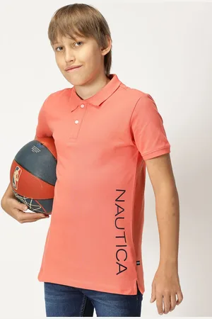 Nautica Boys Polo Collar Typography Printed T-shirt