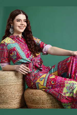 Sangria Printed Shirt With Palazzos
