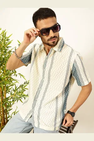 Thomas Scott Men Geometric Printed Regular Fit Semi-Sheer Casual Crochet Shirt