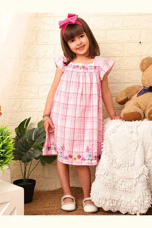 Nauti Nati Girls Embroidered Checked Cotton A-Line Dress