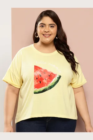 Sztori Plus Size Women Printed Drop-Shoulder Sleeves T-shirt
