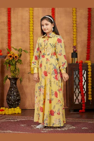 BAESD Girls Floral Printed Georgette A-Line Maxi Dress