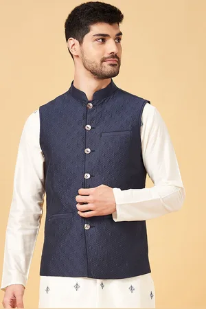 Pantaloons Mandarin Collar Geometric Sleeveless Waistcoat