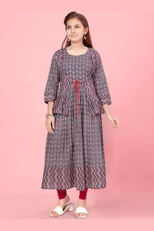 BAESD Girls Floral Printed Cotton A-Line Kurta With Jacket