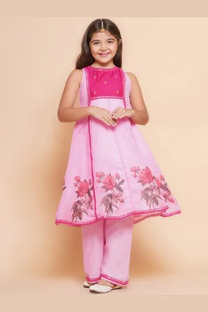 Bhama Girls Floral Printed Gotta Patti Panelled Anarkali Kurta with Palazzos