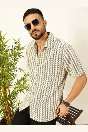 Thomas Scott Men Self Design Chevron Cotton Regular Fit Semi-Sheer Casual Crochet Shirt