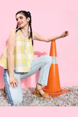 Roadster The Lifestyle Co. Checked Sleeveless Boxy Top
