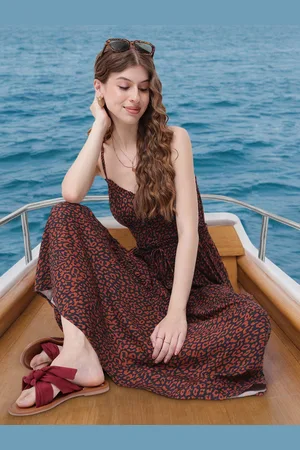 DressBerry Summer Girl Twirly Animal Print Smocked Maxi Dress