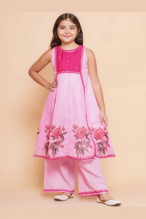 Bhama Girls Floral Printed Gotta Patti Panelled Anarkali Kurta with Palazzos