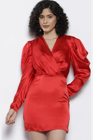 NA-KD Puff Sleeve Satin Bodycon Mini Dress