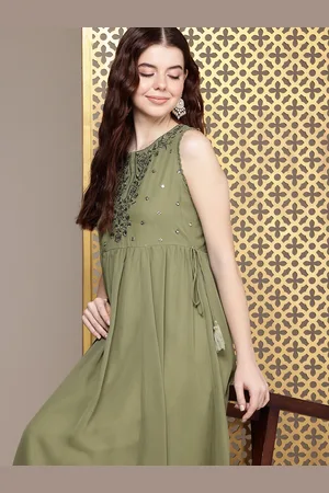 House of Pataudi Floral Embroidered A-Line Midi Jashn Dress