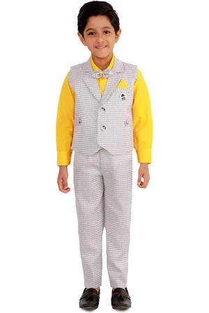 DKGF FASHION Boys Checked Single Breasted Three Piece Suit