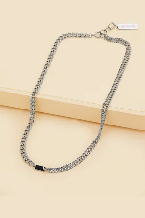 Carlton London Men Silver Plated Stainless Steel CZ Double Chain Pendant With Chain