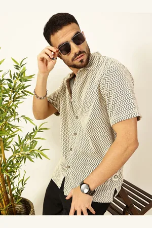 Thomas Scott Men Vertical Stripes Striped Regular Fit Semi-Sheer Casual Crochet Shirt